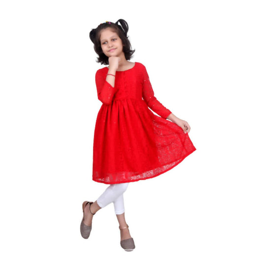 Akarshan viscose Lukhnowi Chikankari Anarkali kurta with Leggings - Red 