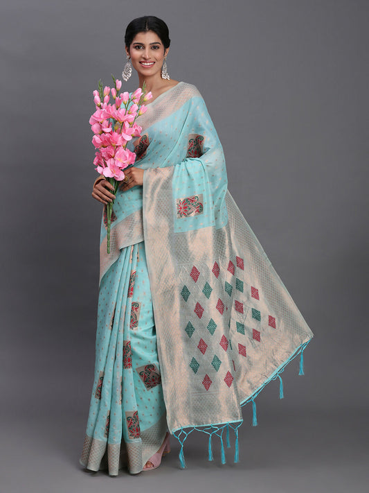 Shree Shyam Fashion Linen Cotton Sky Blue Saree