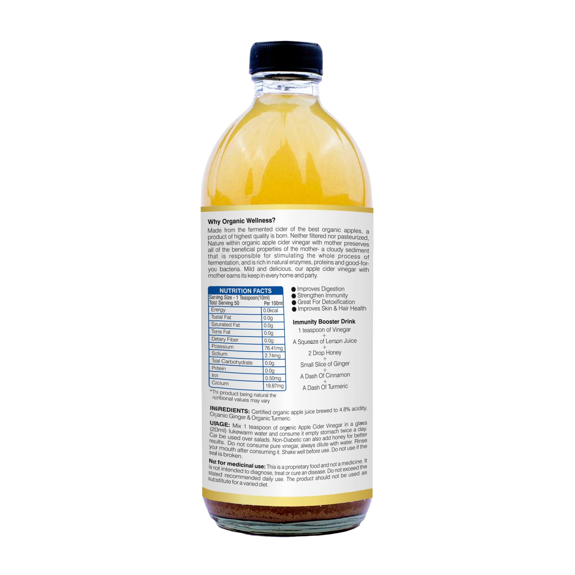 Organic Wellness Apple Cider Vinegar with Mother, Ginger & Turmeric - Grab2buy