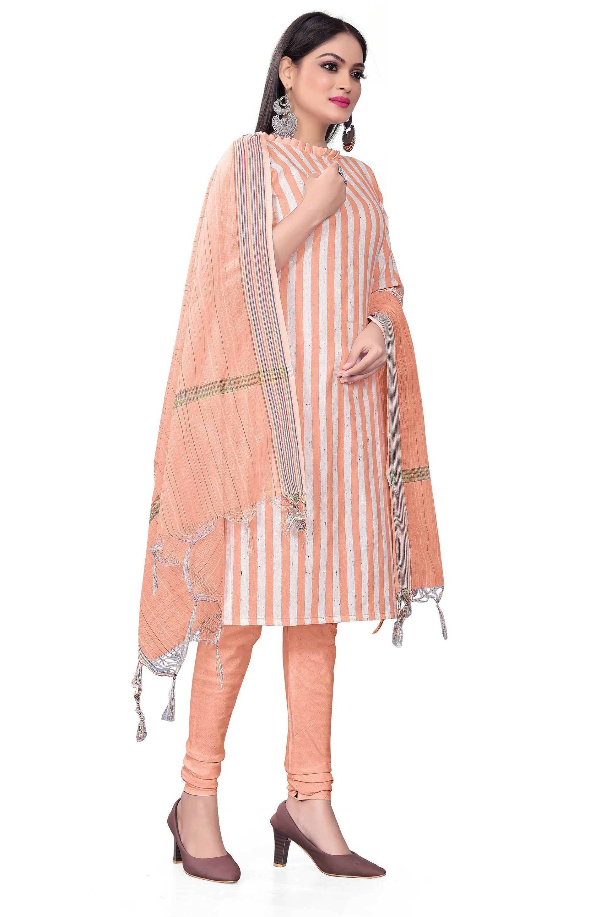 Peach Cotton Jacquard Woven Unstitched Dress Material - Amara