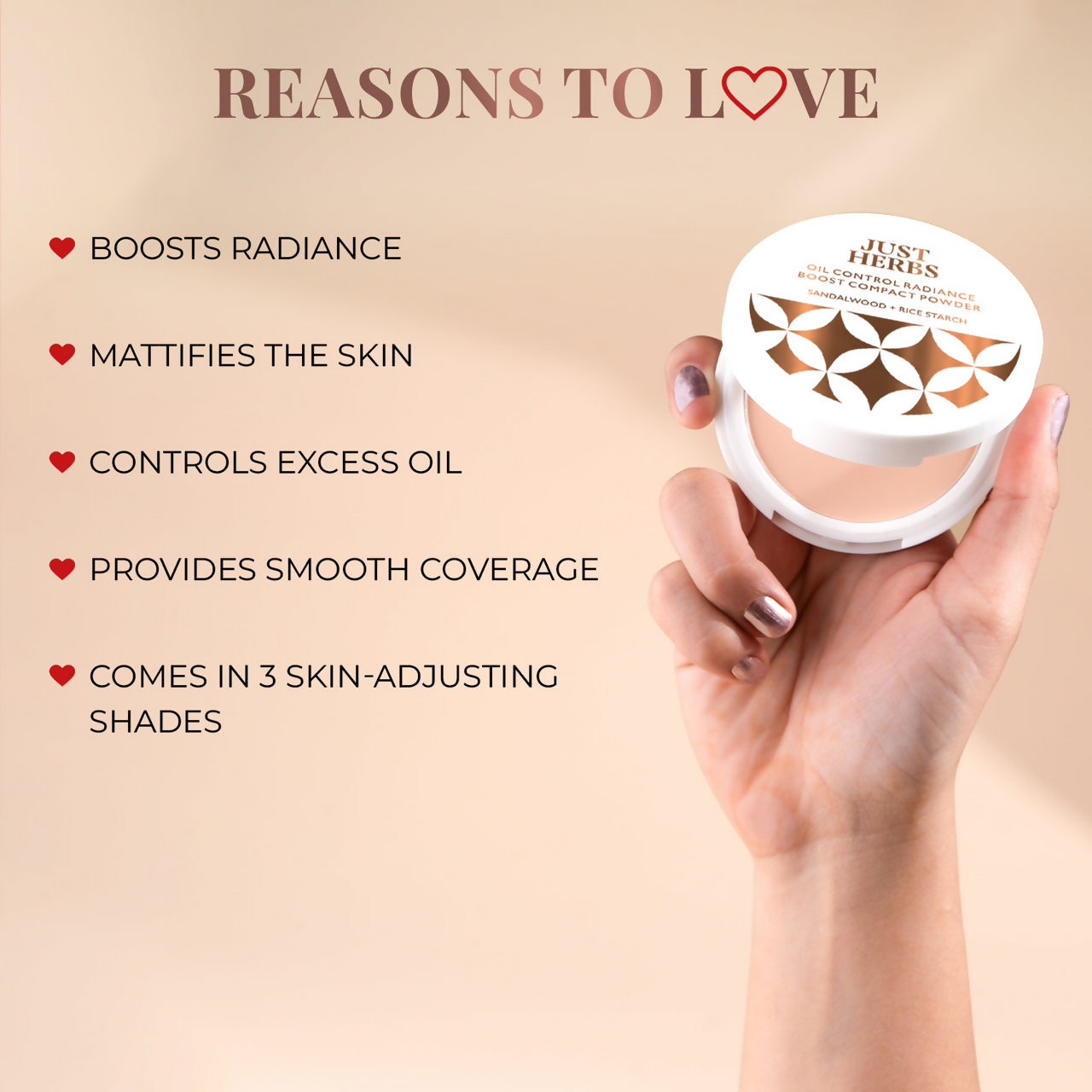 Just Herbs Oil Control Radiance Boost Compact Powder - 01 Porcelain - Grab2buy