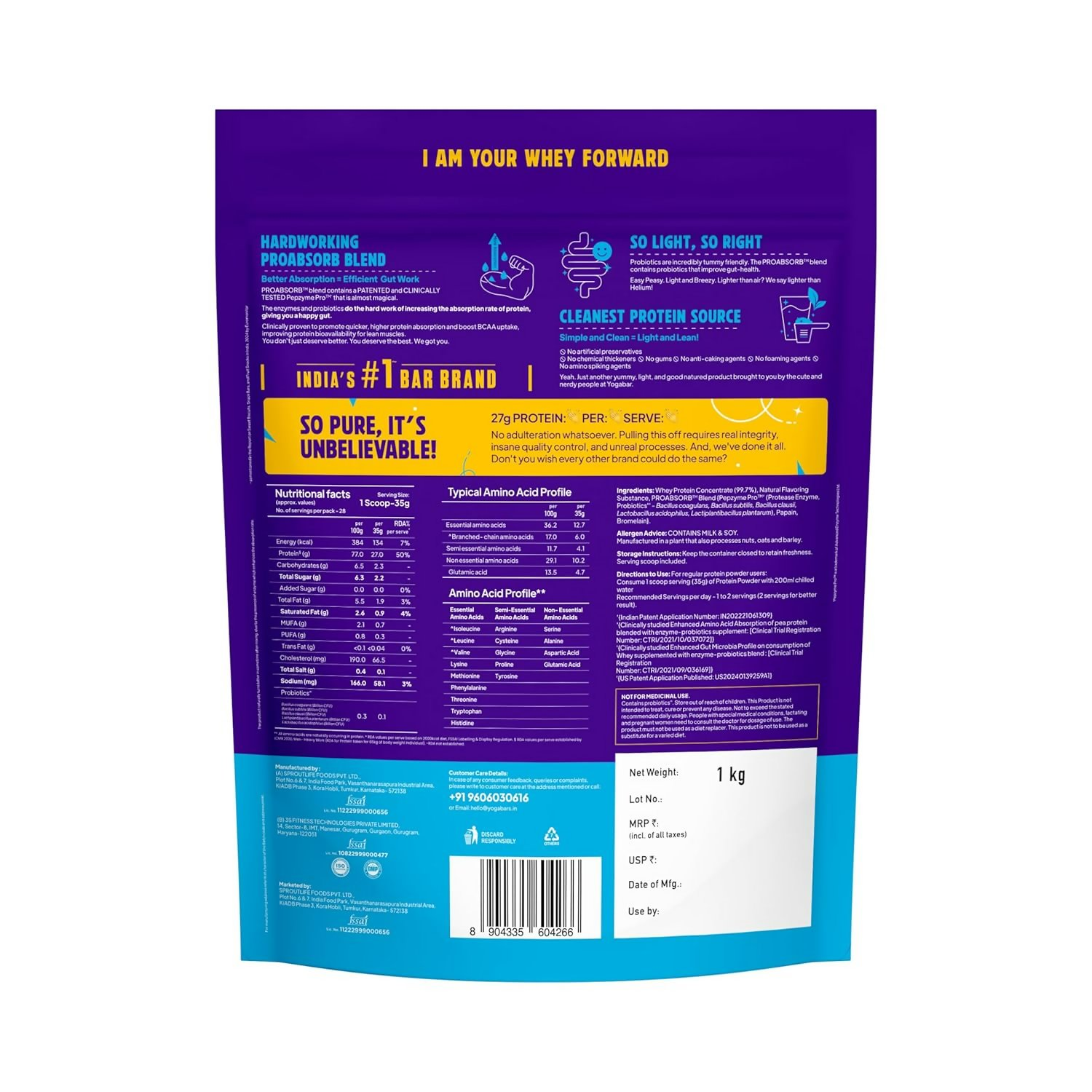 Yoga Bar Pro Clean Whey Protein Concentrate, 27g ProAbsorb Blend and Choco Peanut Butter Mini Bars, 24 pieces  Grab2Buy Yoga Bar Grab2Buy