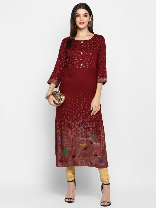 NOZ2TOZ Women's Maroon Printed Kurta- (1pc set)