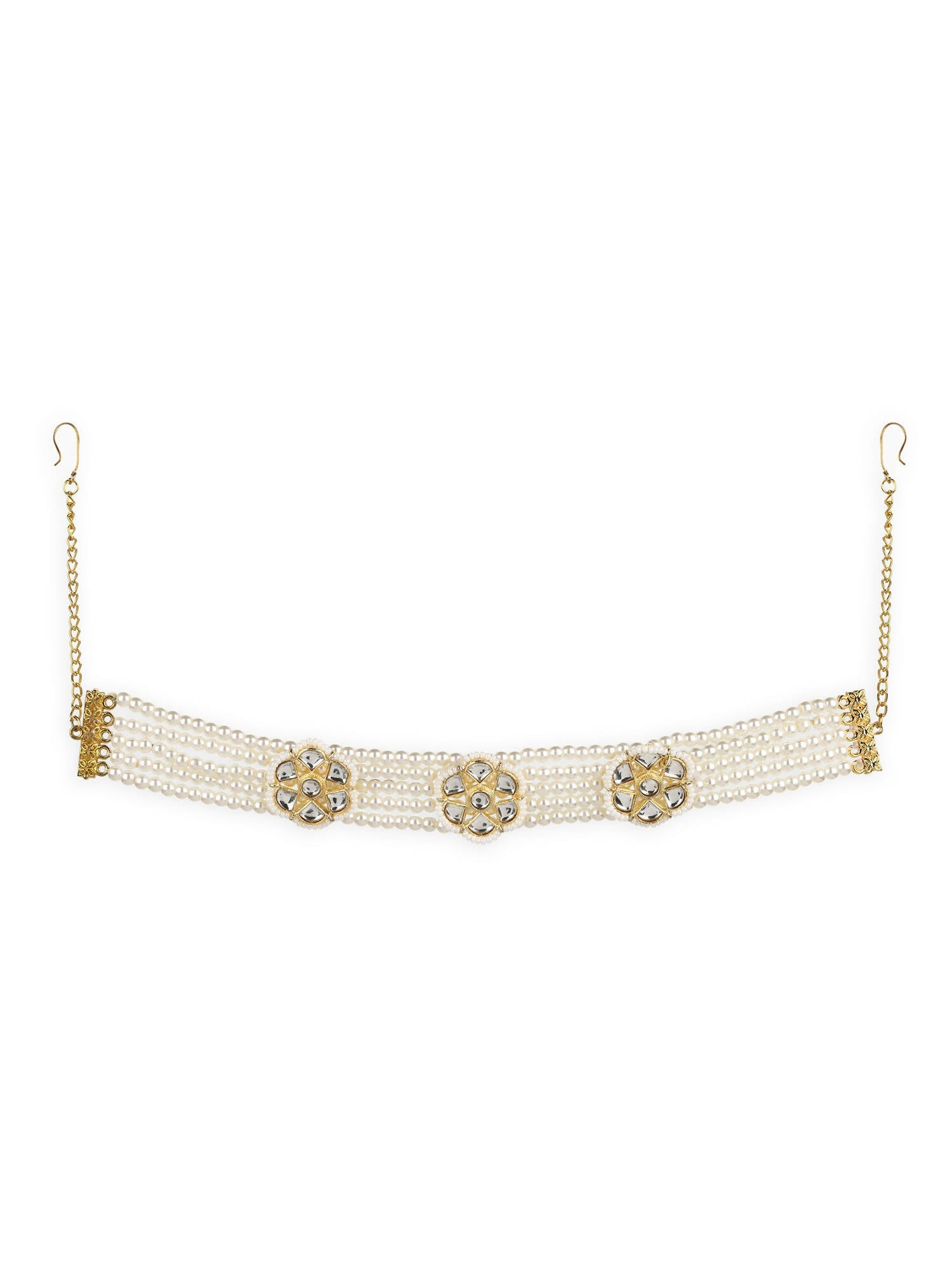 Gold-Plated White Kundan Studded Headband - Ruby Raang - Grab2buy