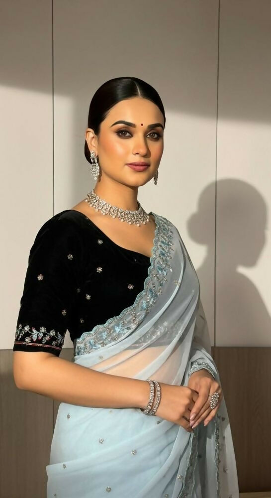 Joban Fashion Ice Blue Faux Georgette Party Wear Sarees