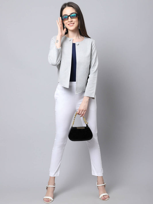 Even Apparels Grey Polywool Open Front Statement Women's Jacket (PW681)
