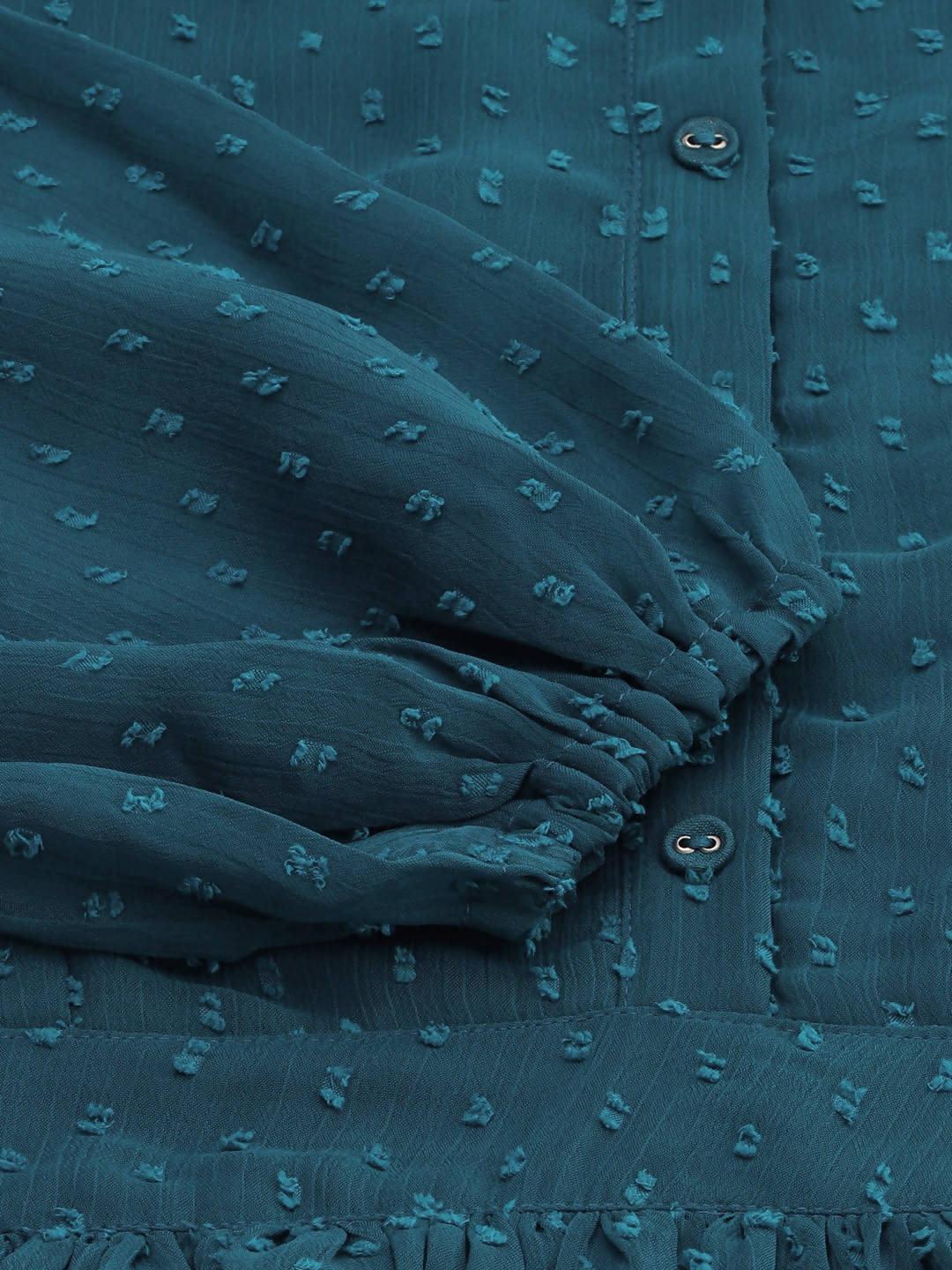 Janasya Women Teal Dobby Weave Kurta