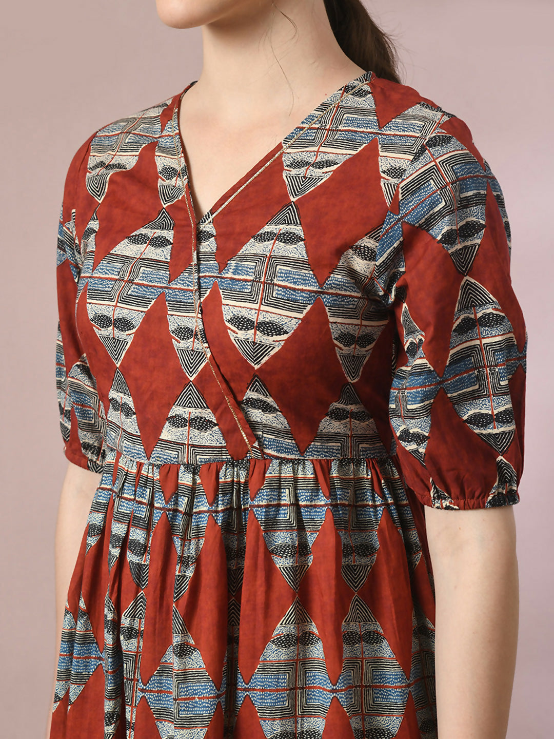 Myshka Women's Multi Printed Cotton V-Neck Empire Party Dress