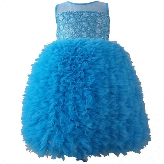 Asmaani Baby Girl's Blue Colour Satin A-Line Maxi Full Length Dress (AS-DRESS_22093) - Grab2buy