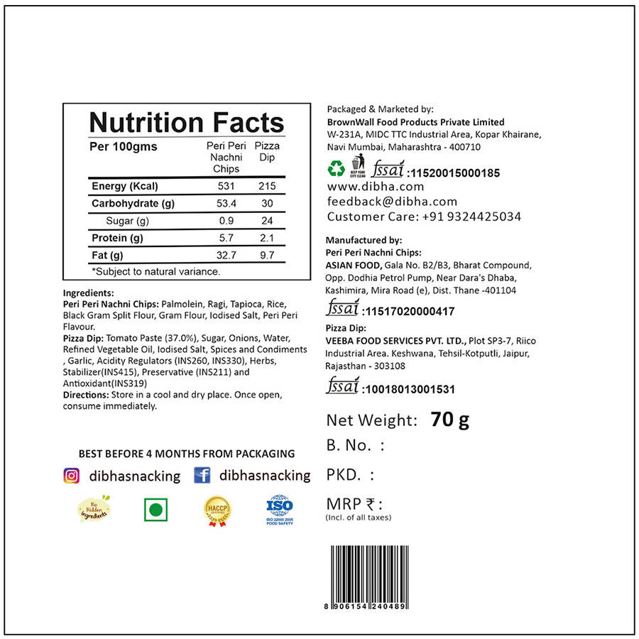 Dibha Peri Peri Nachni Chips with Pizza Sauce