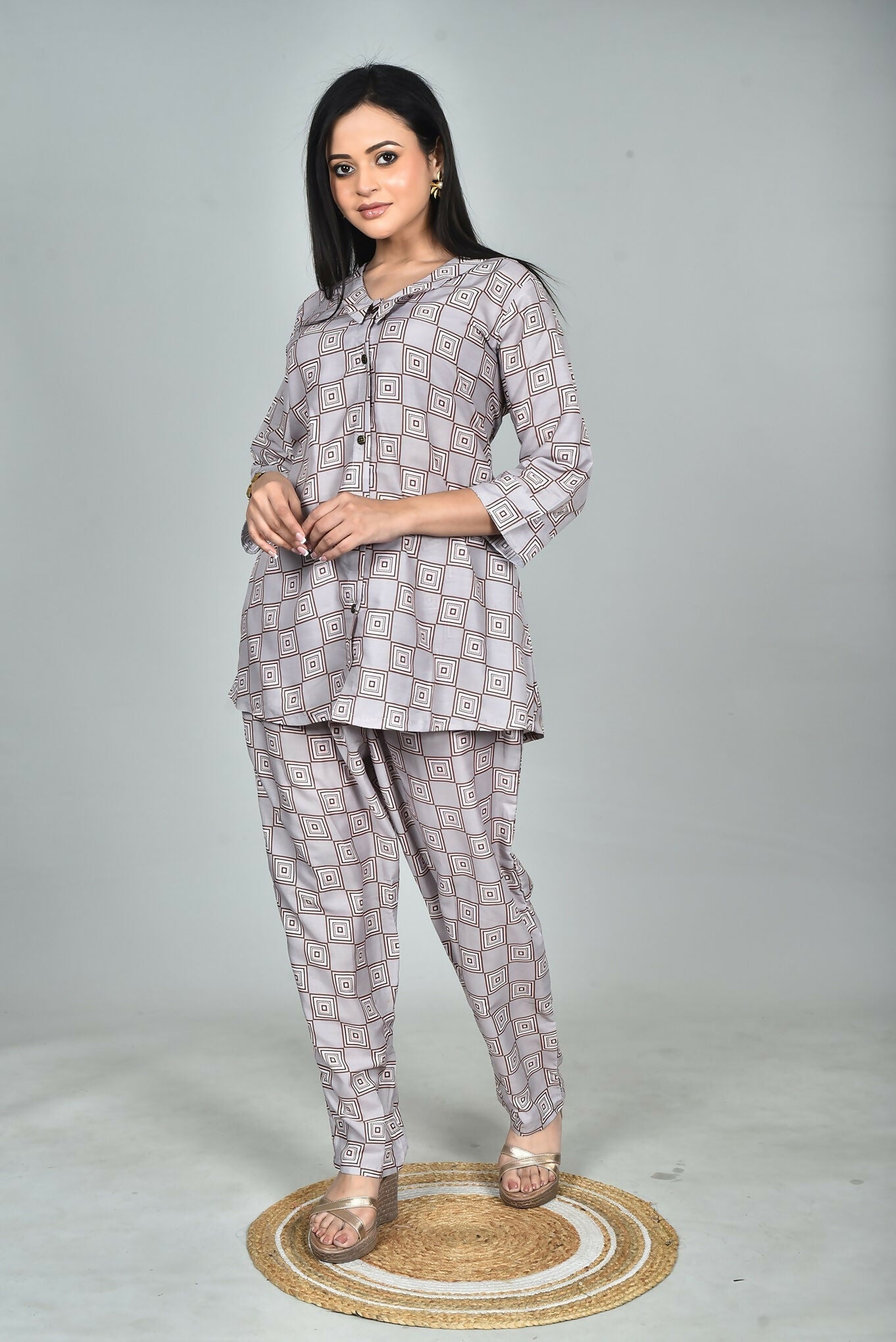 Morchari Digital Print Semi Muslin Co-Ord Set Top & Trouser-Multicolor 