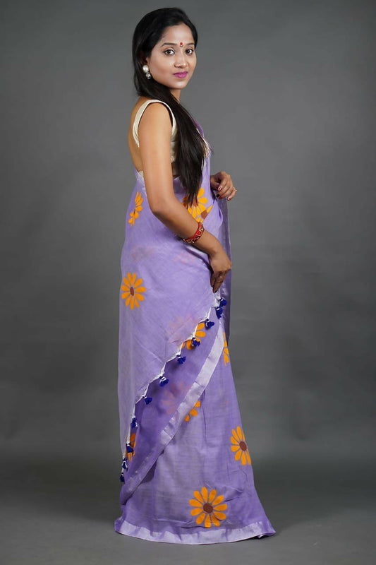 Exclusive Collection Light Violet Pure Cotton Grab2Buy With Sunflower Design 