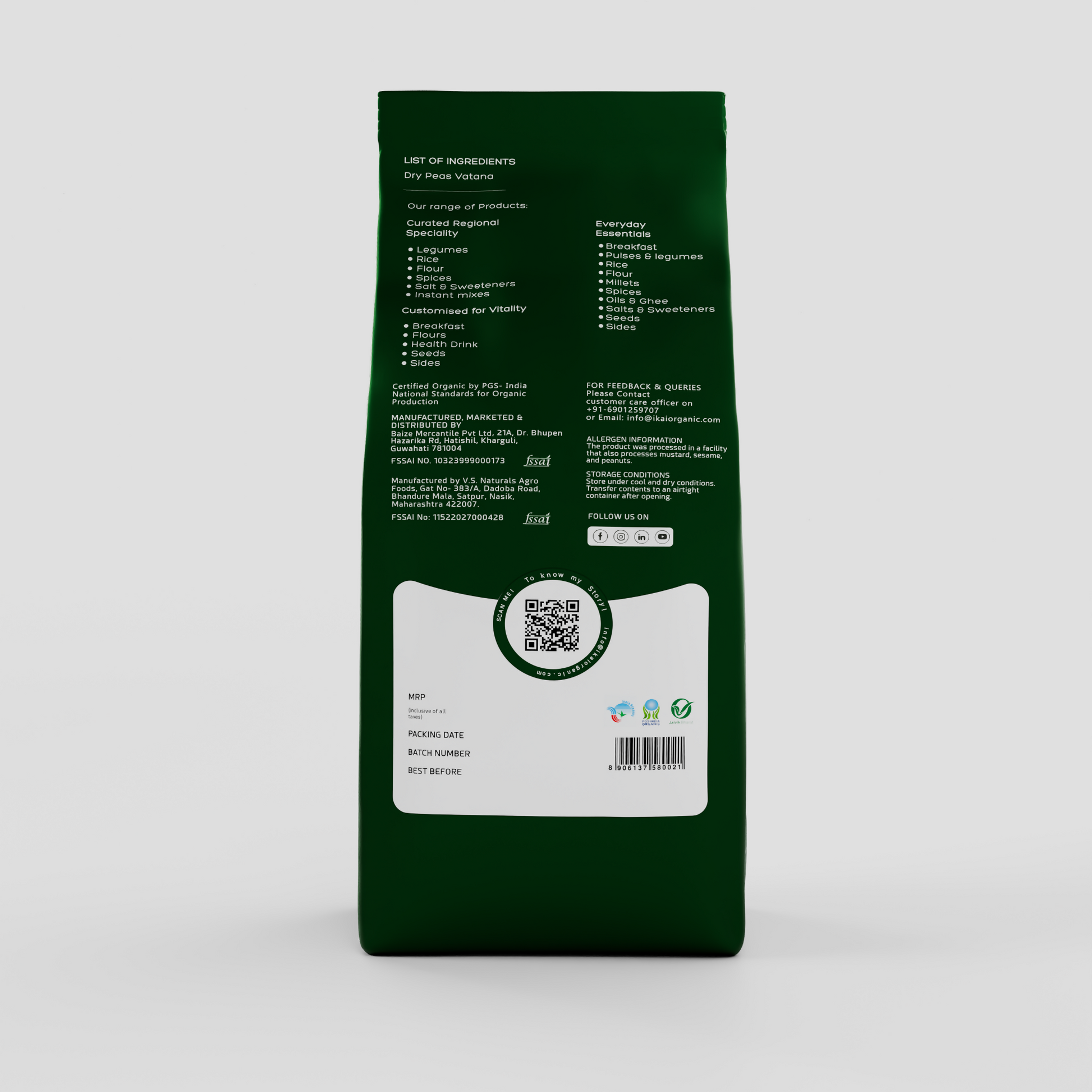 3 - Organic Vatana (Dry White Peas) - 500 gm