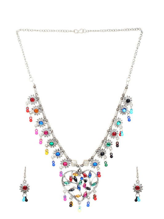 Cardinal Multi-Colored Heart Oxidised Long Jewellery Set - Grab2buy