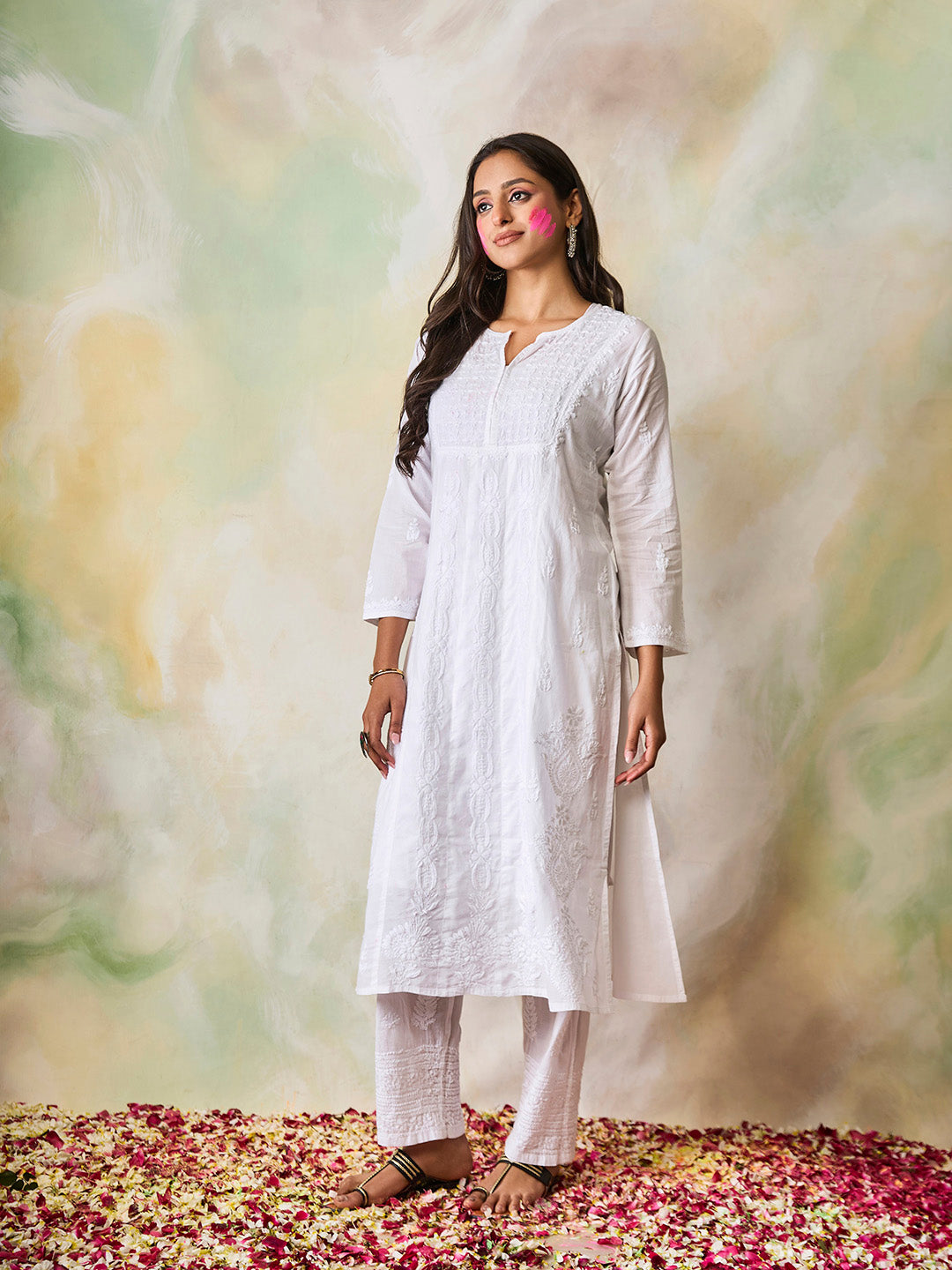 HOUSE OF KARI Ethnic Motifs Embroidered Chikankari Kurta 