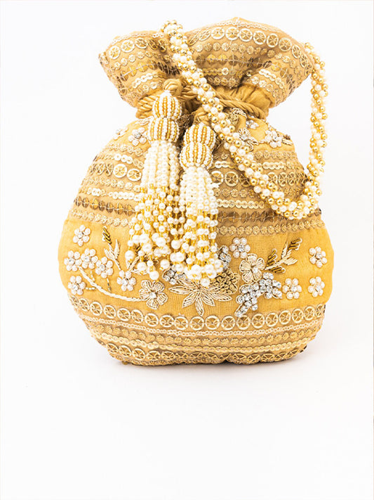 NR By Nidhi Rathi Women Gold Embroidered Potli Bag - Grab2buy