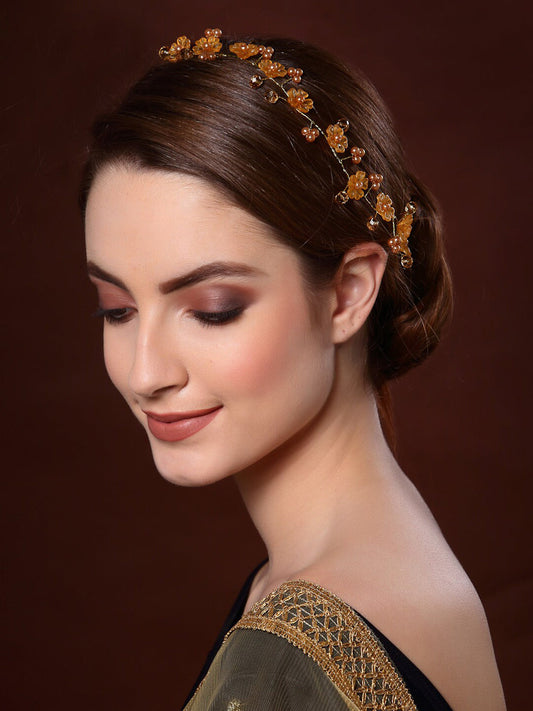 Panash Women Gold-Toned & Yellow Beaded Tiara - Grab2buy