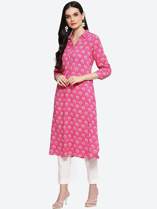 Biba Ethnic Motifs Printed Shirt Collar Kurta - Grab2buy