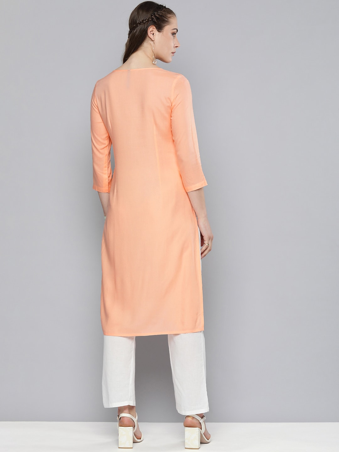 HERE&NOW Women Ethnic Motifs Embroidered Pastels Kurta