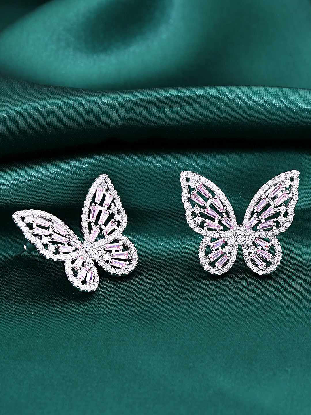 Yellow Chimes Silver-Toned & Pink Quirky Butterfly Studs Earrings - Grab2buy
