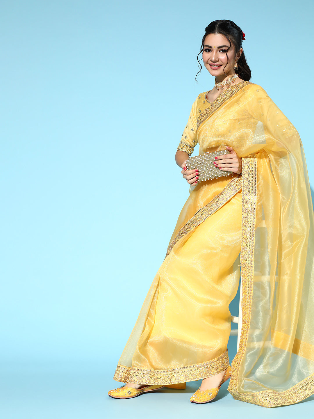 Saree Mall Solid Saree with Woven Design Border
