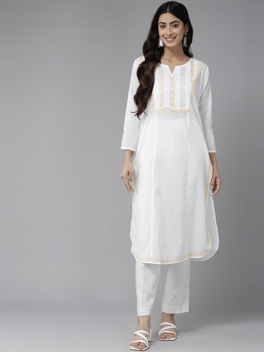 ADA Ethnic Motifs Chikankari Embroidered Cotton Kurta 