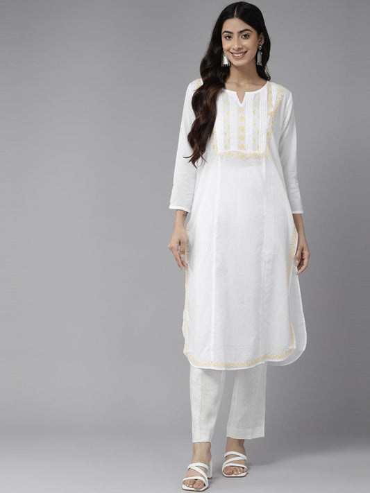 ADA Ethnic Motifs Chikankari Embroidered Cotton Kurta 