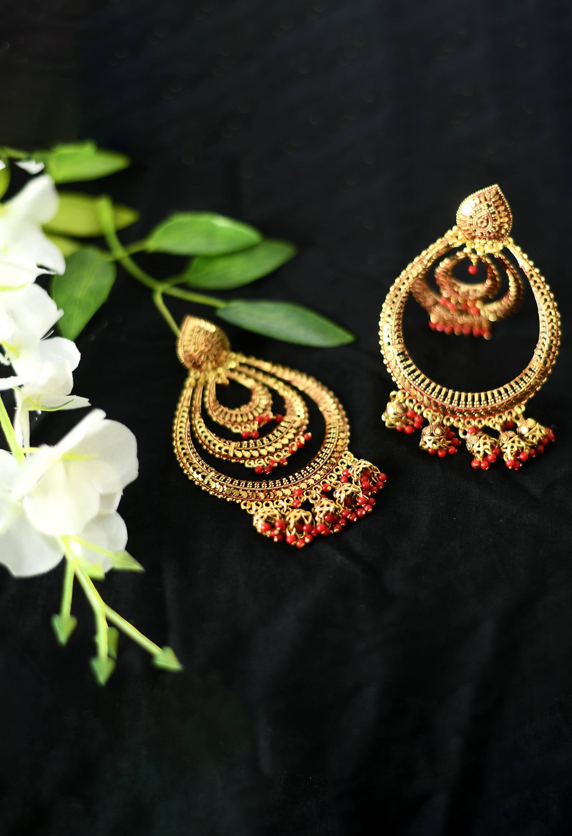 Mominos Fashion Johar Kamal Triple Circle White With Red Big Size Earrings - Grab2buy