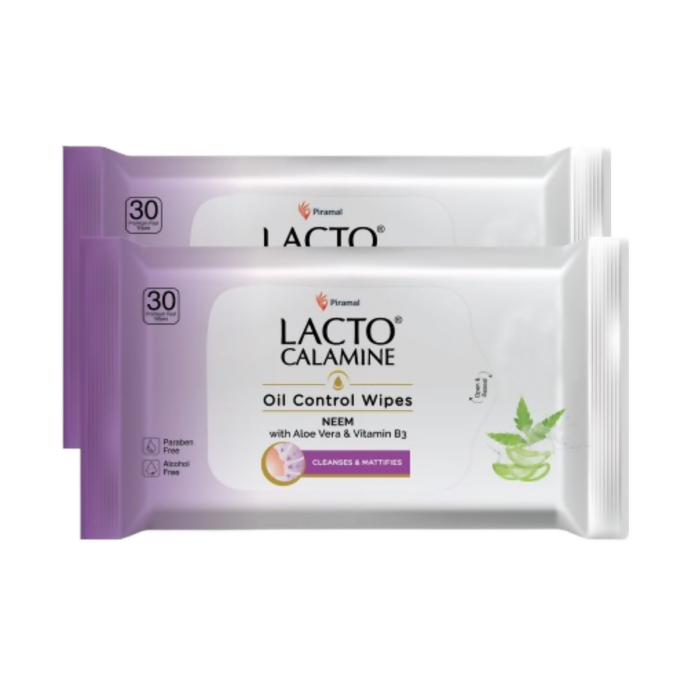 Lacto Calamine Oil Control Face Wipes, Makeup Remover Wipes With Neem & Aloe 30 Usable Wipes 
