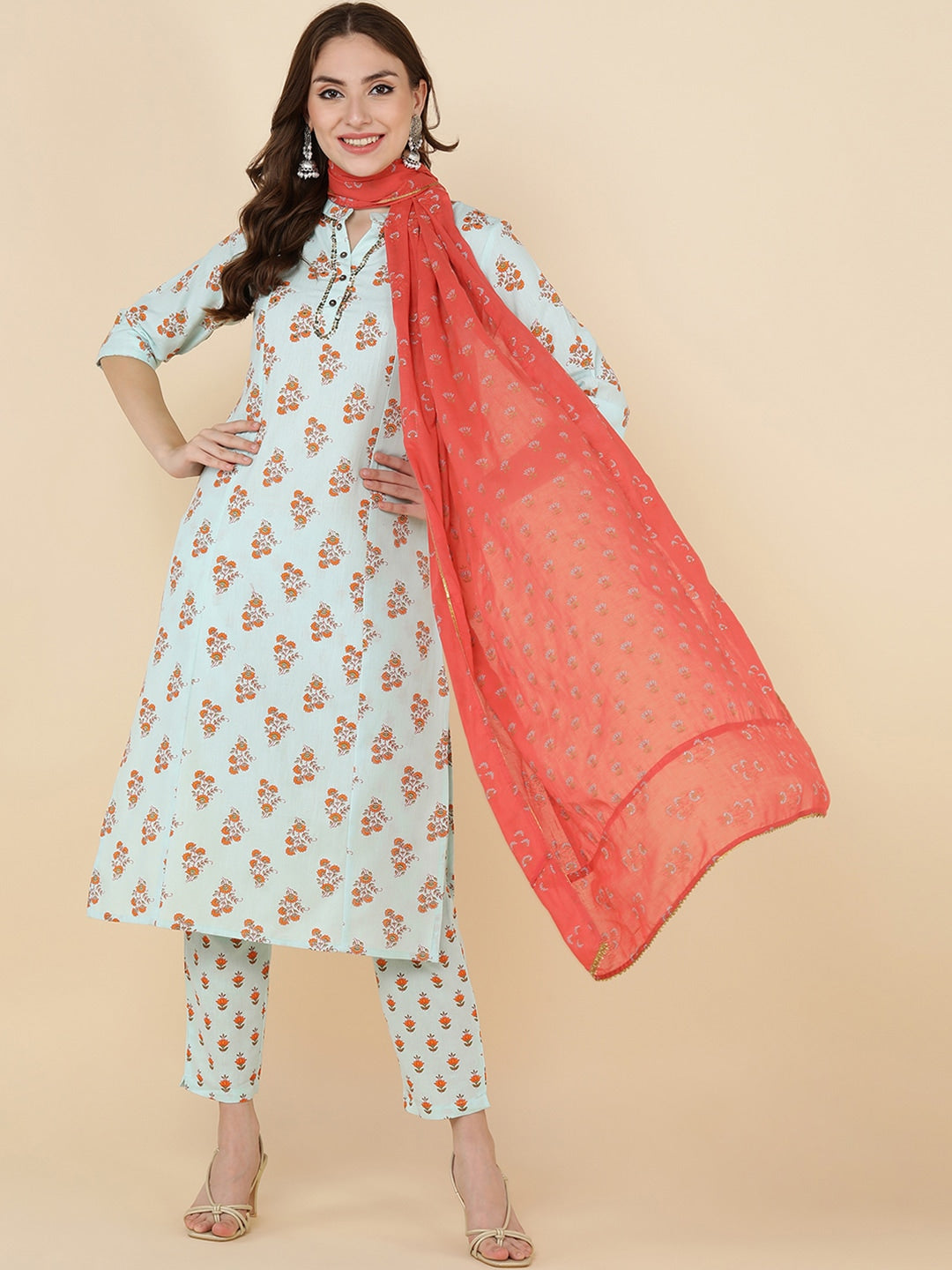 HERE&NOW Women Blue Floral Printed Kurta Set
