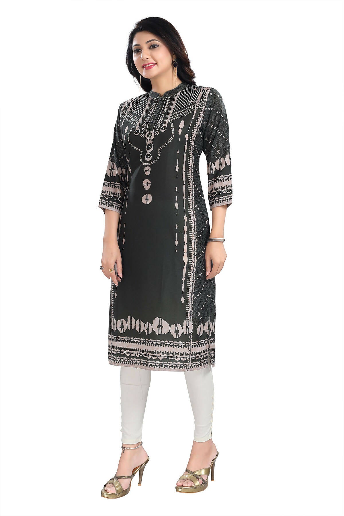 Snehal Creations Opulent Olive Digital Print Masleen Long Kurti Tunic