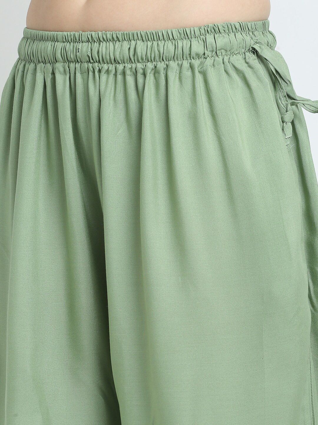 TAG 7 Women Sage Green Solid Flared Fit Ethnic Palazzos