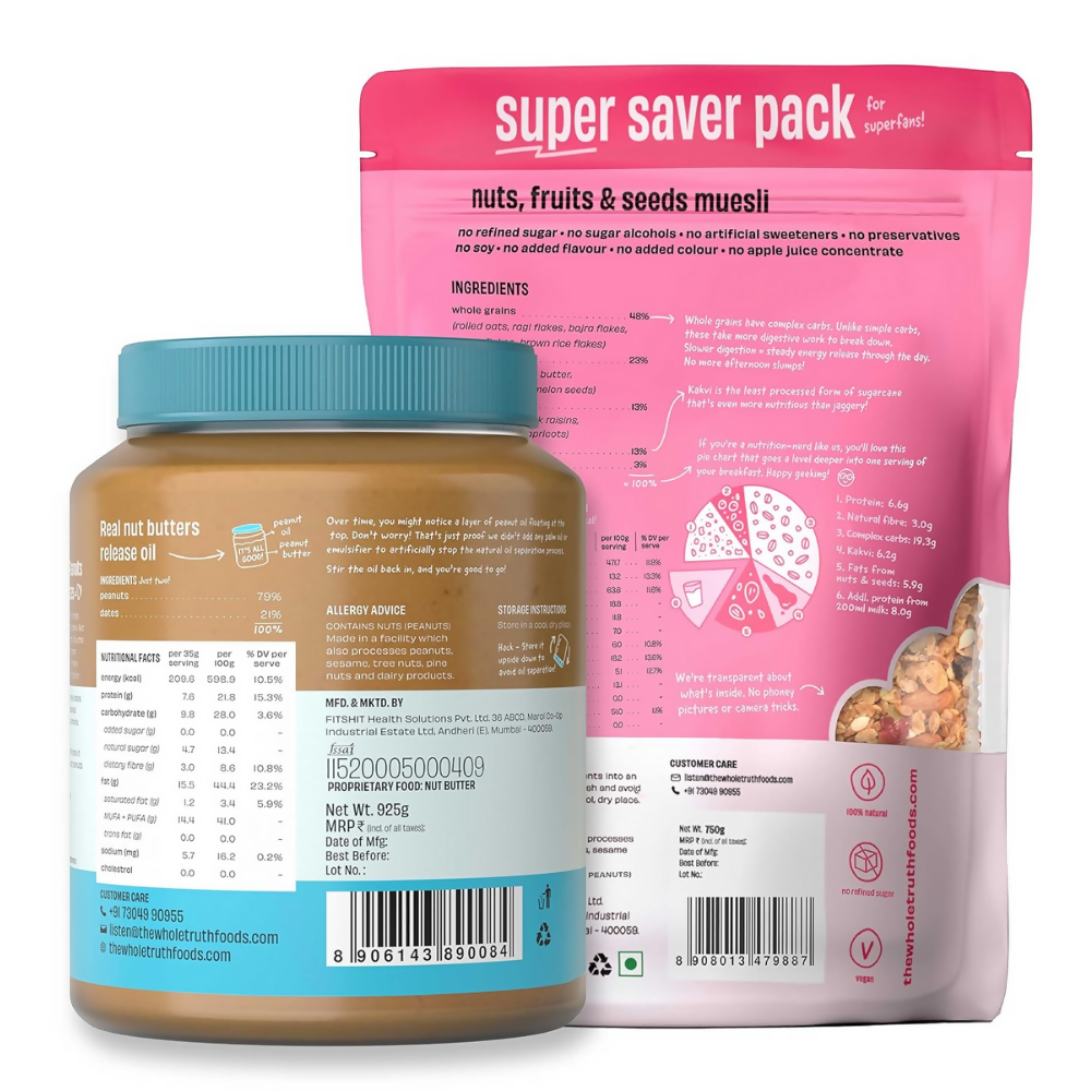 The Whole Truth Peanut Butter with Dates Crunchy + Nuts Fruits and Seeds Muesli - Breakfast  Grab2Buy The Whole Truth Grab2Buy