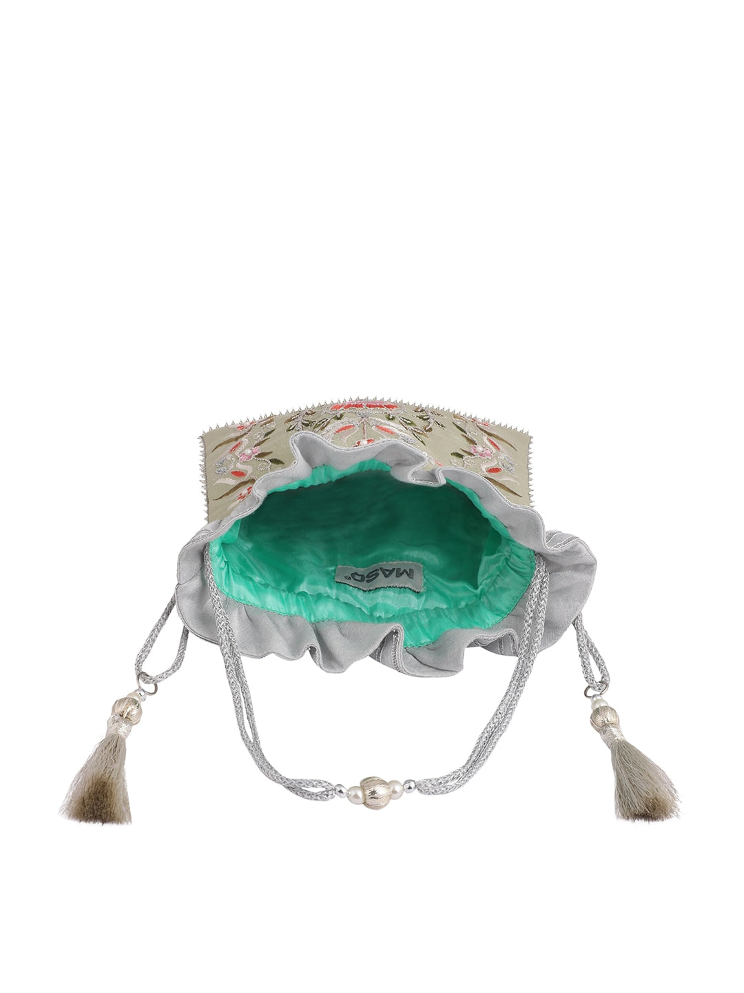 Masq Green & Pink Embellished Embroidered Potli Clutch 