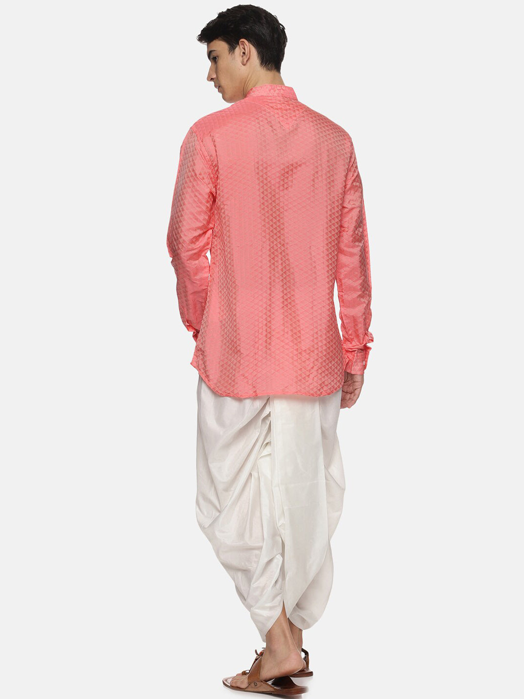 Sethukrishna Men Red Striped Kurta with Dhoti Pants