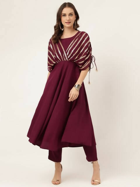 FIORRA Women's Wine Poly Crepe A-Line Kurta Set 