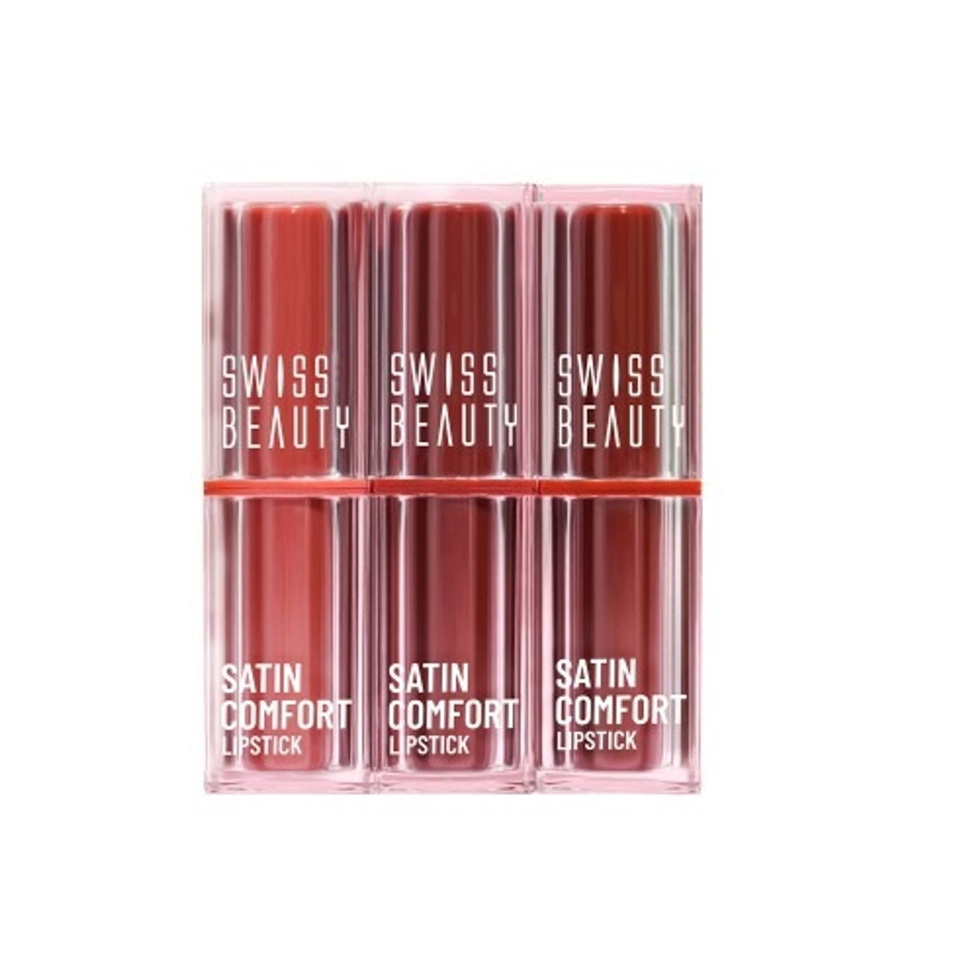 Swiss Beauty Satin Comfort Lipstick Trio 3-In-1 Combo - Nude And Brown