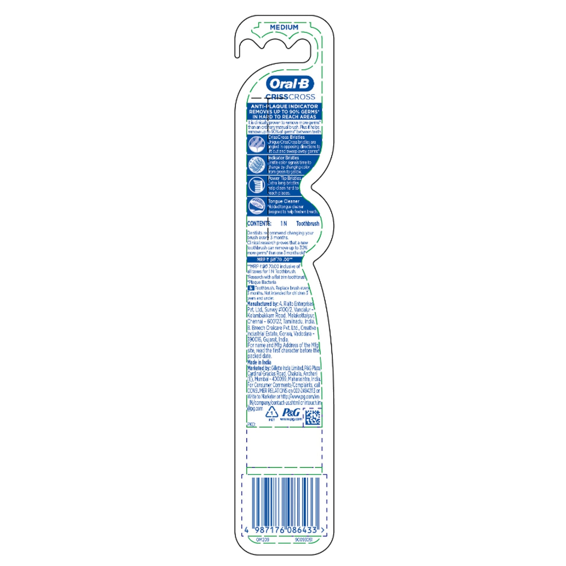 Oral-B Criss Cross Toothbrush Pack of 1 (Medium)
