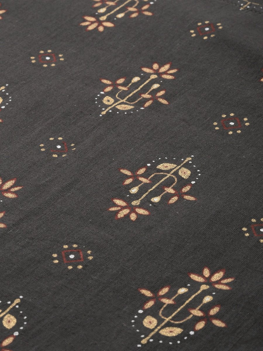 All About You Women Grey Ethnic Motifs Printed Pure Cotton Kurta with Trousers