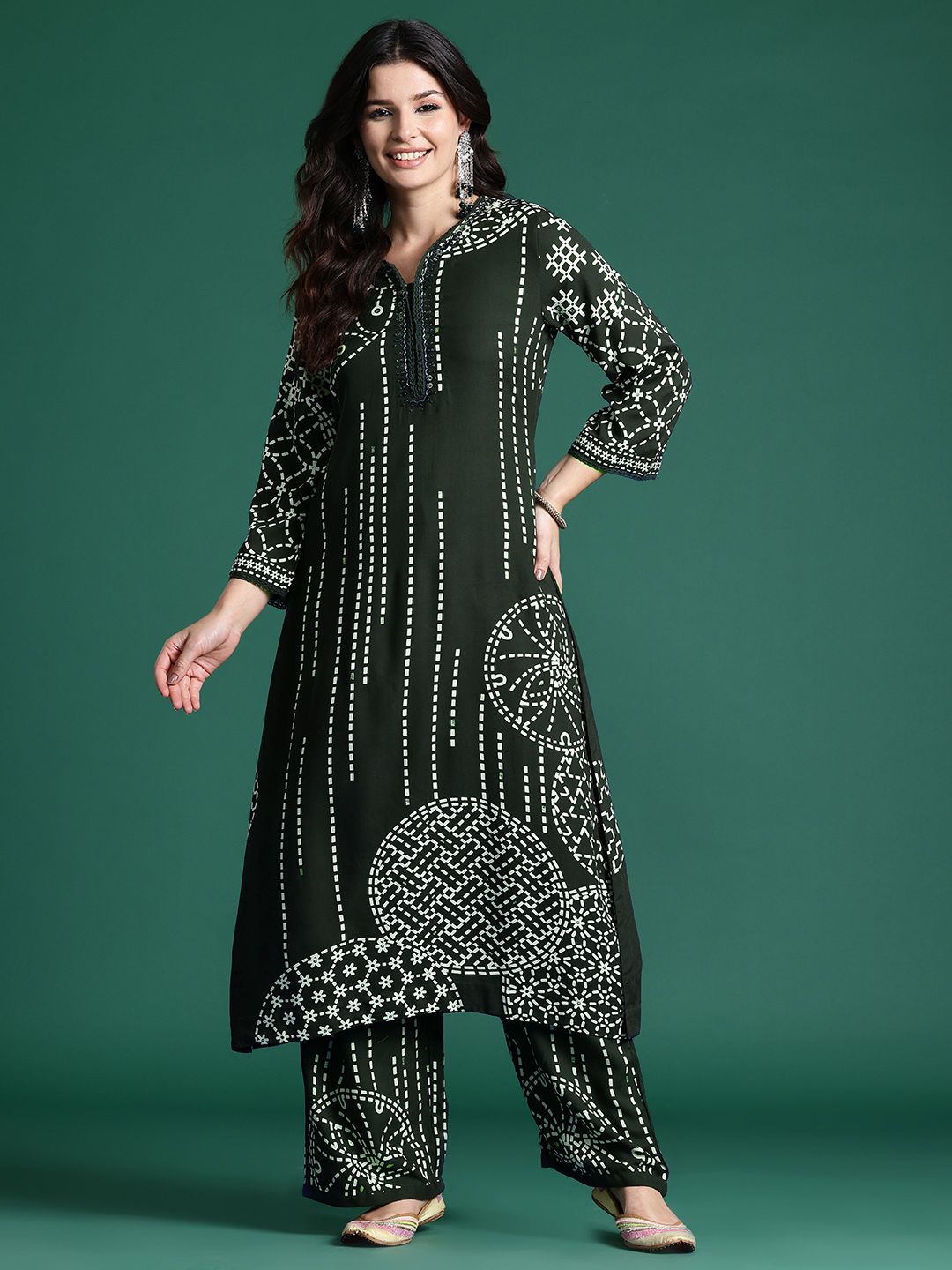 Indo Era Printed Beads & Stones Kurta with Trousers