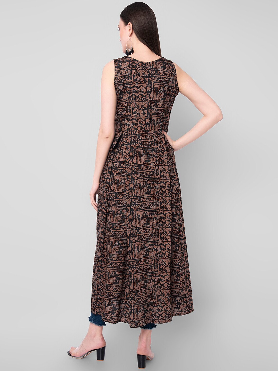 Kalini Women Brown & Black Abstract Print A-Line Kurta 