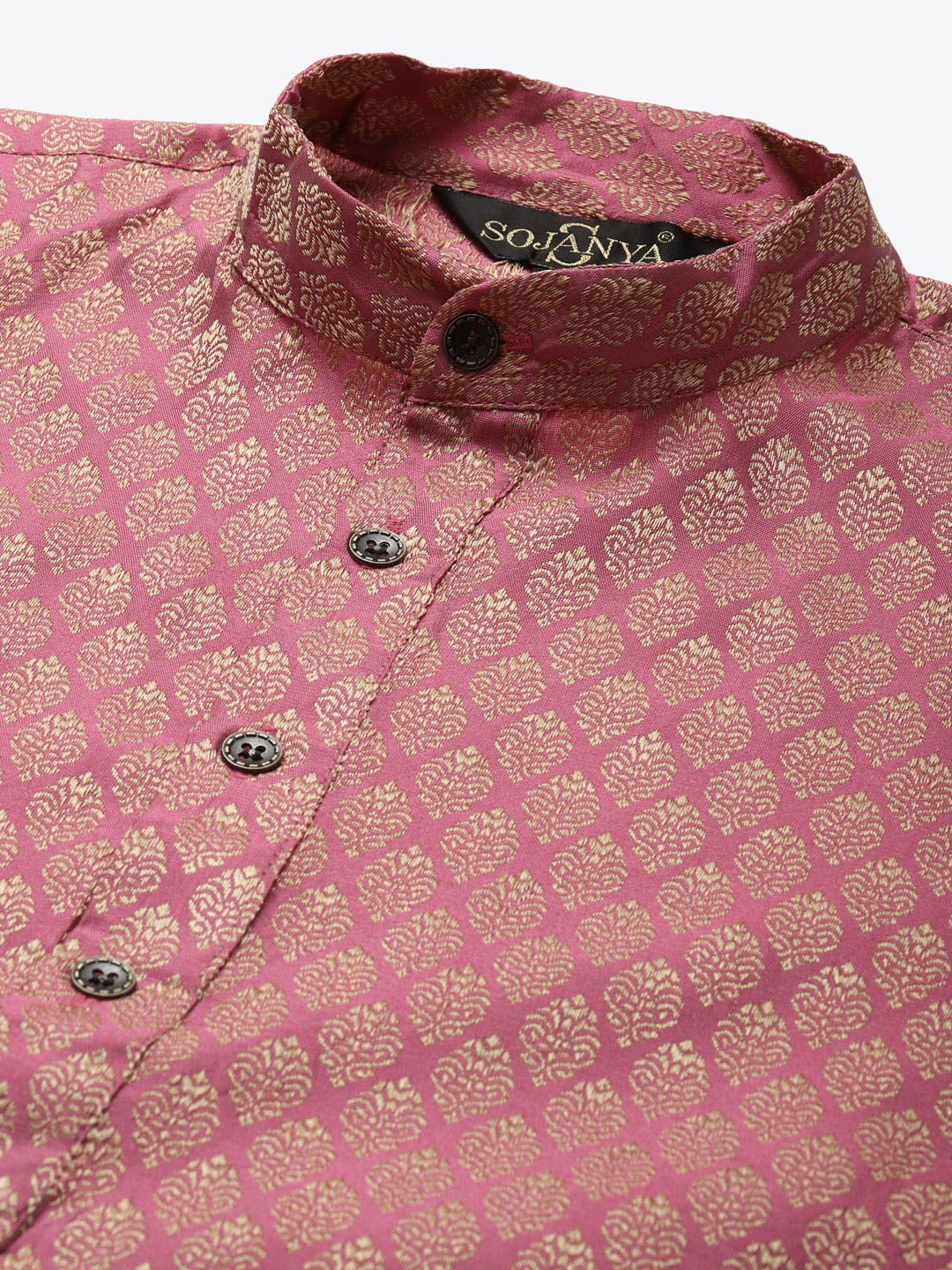 Sojanya Men Pink Ethnic Motifs Kurta with Churidar & Nehru Jacket 