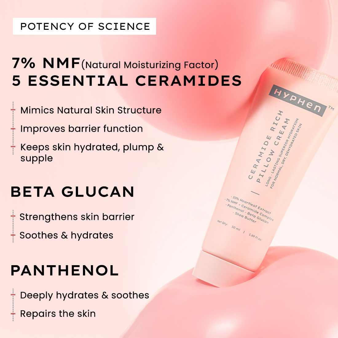 Hyphen By Kriti Sanon 10% Heartleaf & 7% Ceramides-Nmf Face Cream Moisturizer Rich Pillow Cream 