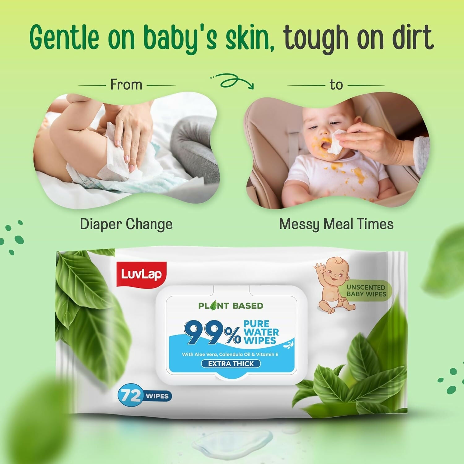 LuvLap Plant Based 99% Pure Water Extra Thick Unscented Baby Wipes
