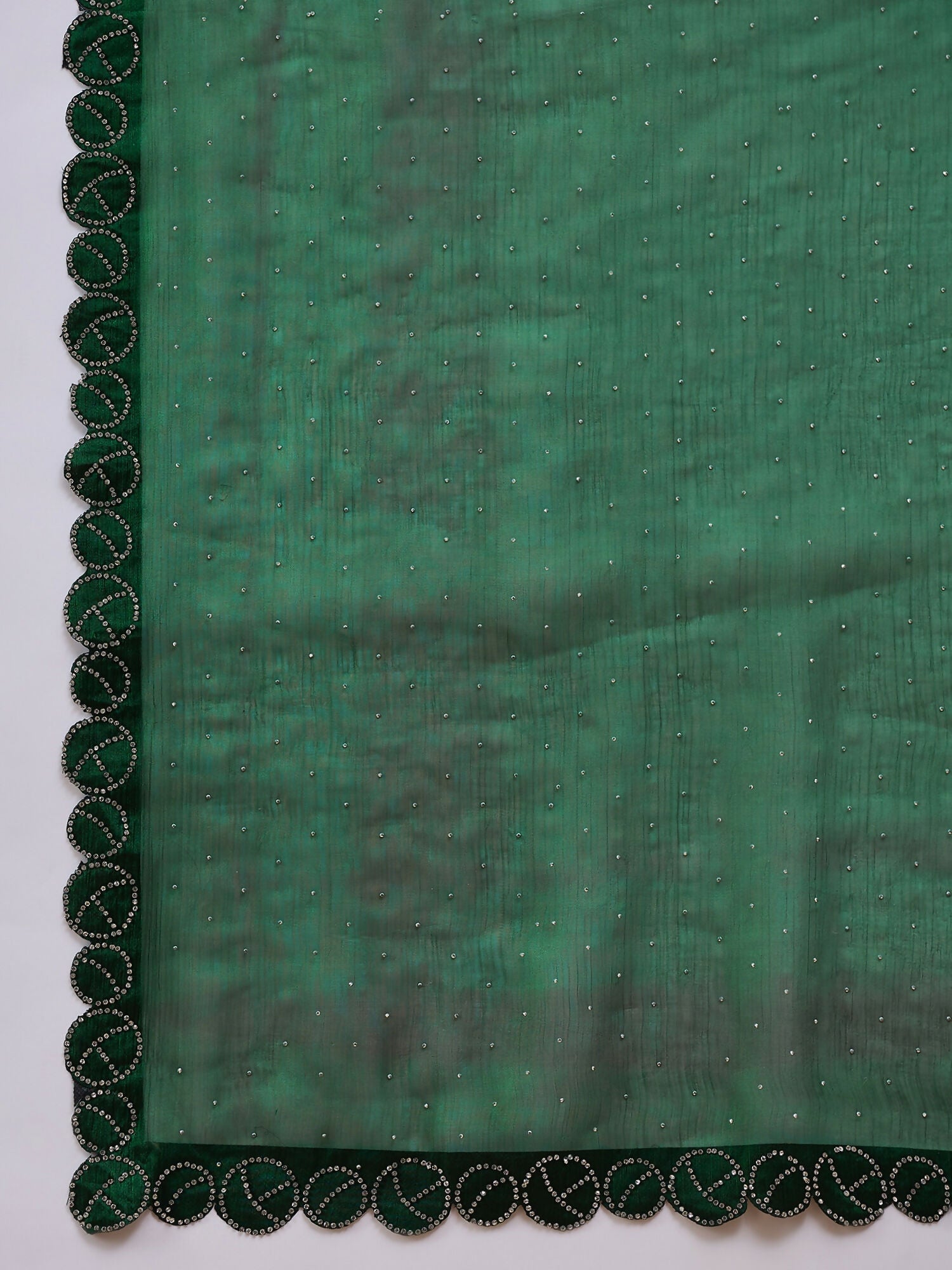 Green Organza Swaroski Diamond Work Saree with Unstitched Blouse - Radha