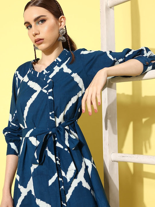InWeave Women's Indigo Criss Cross Belted Coord Set 