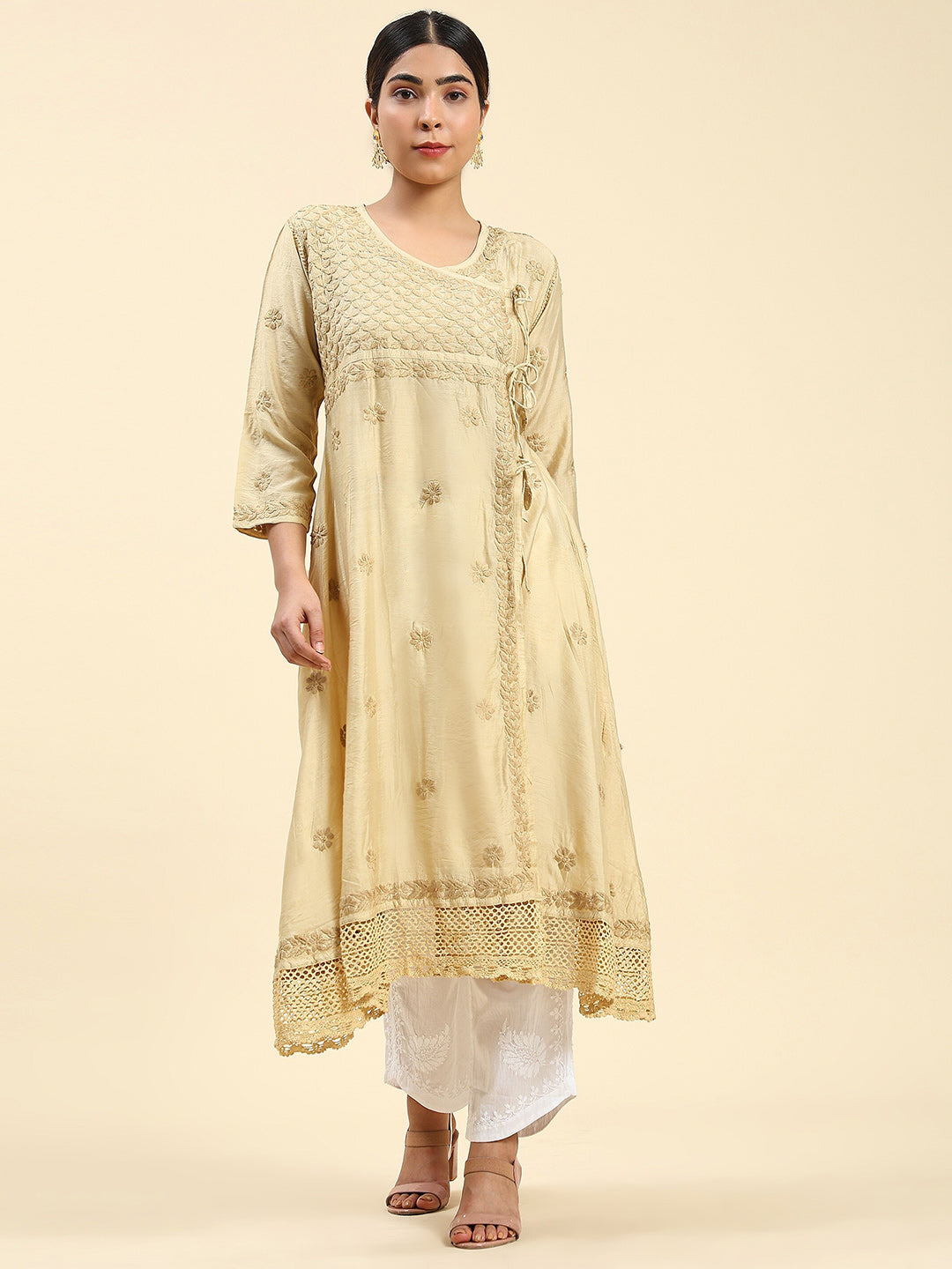 HOUSE OF KARI Embroidered Chikankari Chanderi Silk Anarkali Kurta 