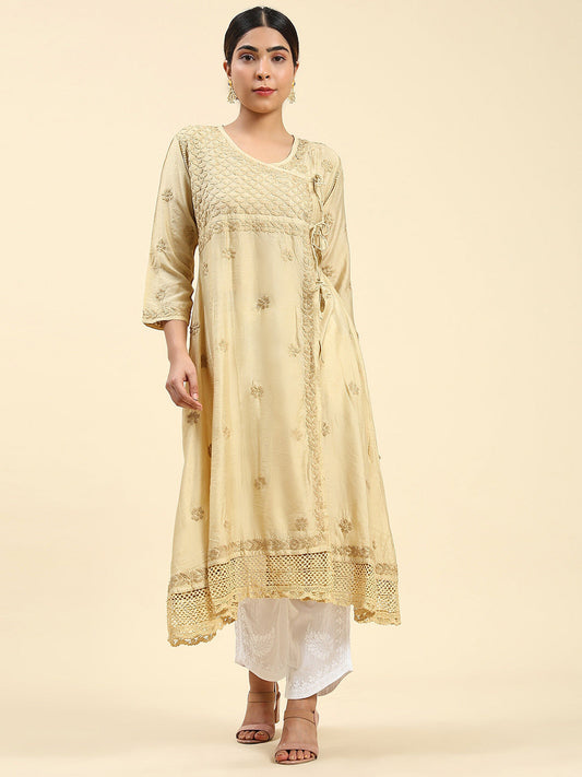 HOUSE OF KARI Embroidered Chikankari Chanderi Silk Anarkali Kurta 