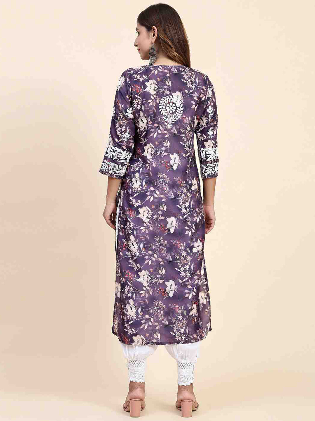 HOUSE OF KARI Floral Printed Chikankari Work Kurta 