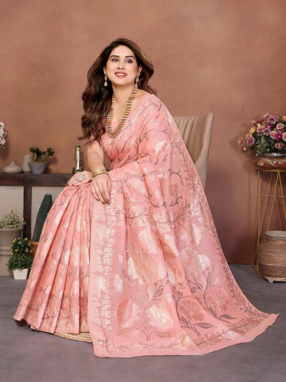 Teeya Creation New Latest Trendy Wedding Wear Pashmina Silk Saree-Peach